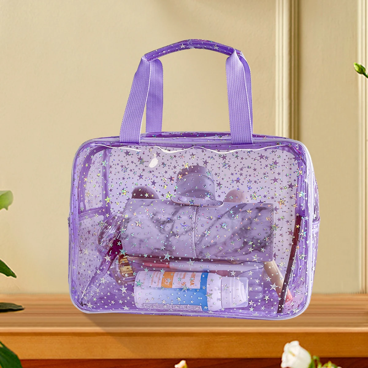 

Fashion Clear PVC Star Cosmetic Bag Transparent Waterproof Travel Toiletry Bag Zipper Large Capacity Summer Beach Swimming Bag