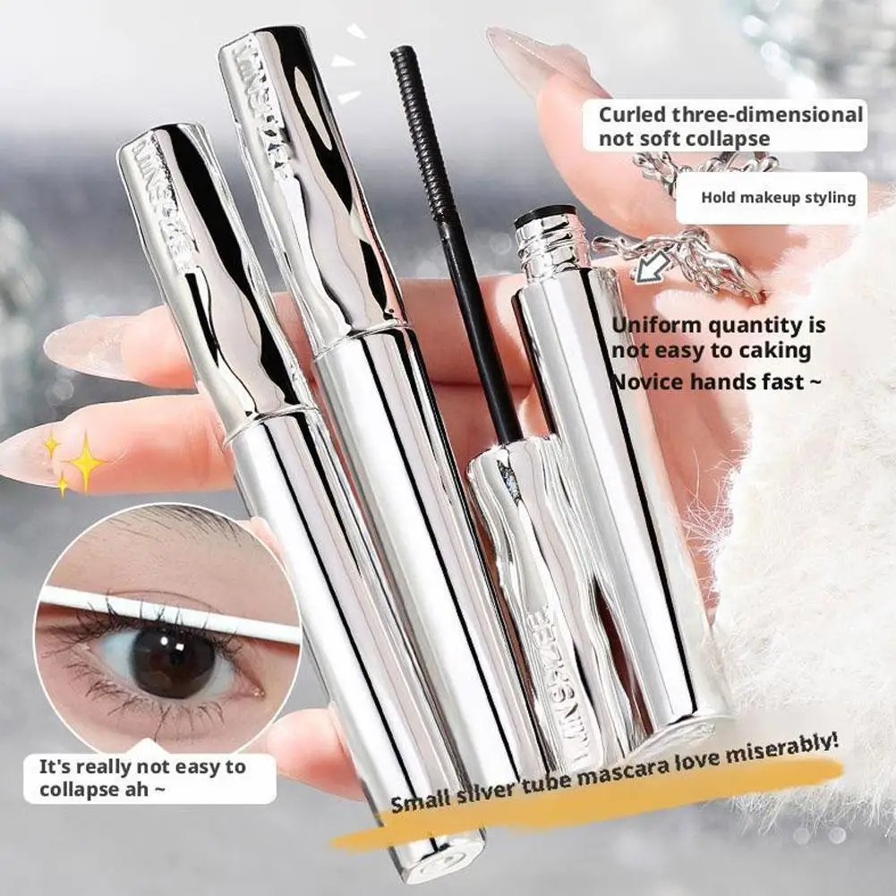 Mascara in tubo d'acciaio piccolo Nero Estensioni ciglia arricciate spesse Impermeabile Allungamento occhi 4D a lunga durata Trucco occhi ad asciugatura rapida