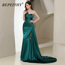 BEPEITHY Customized One Shoulder Dark Green Evening Dress For Women 2023 Ladies Dresses For Special Occasions Satin Prom Dress