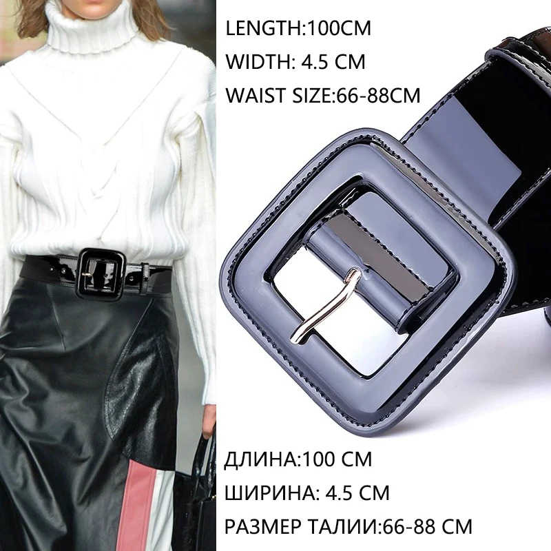 3935 Ladies High Waist Patent Leather Wide Fashion Square Belt, Black | M/l 51dvAdJ+hyL._AC_SY350_QL65_.jpg main image 3