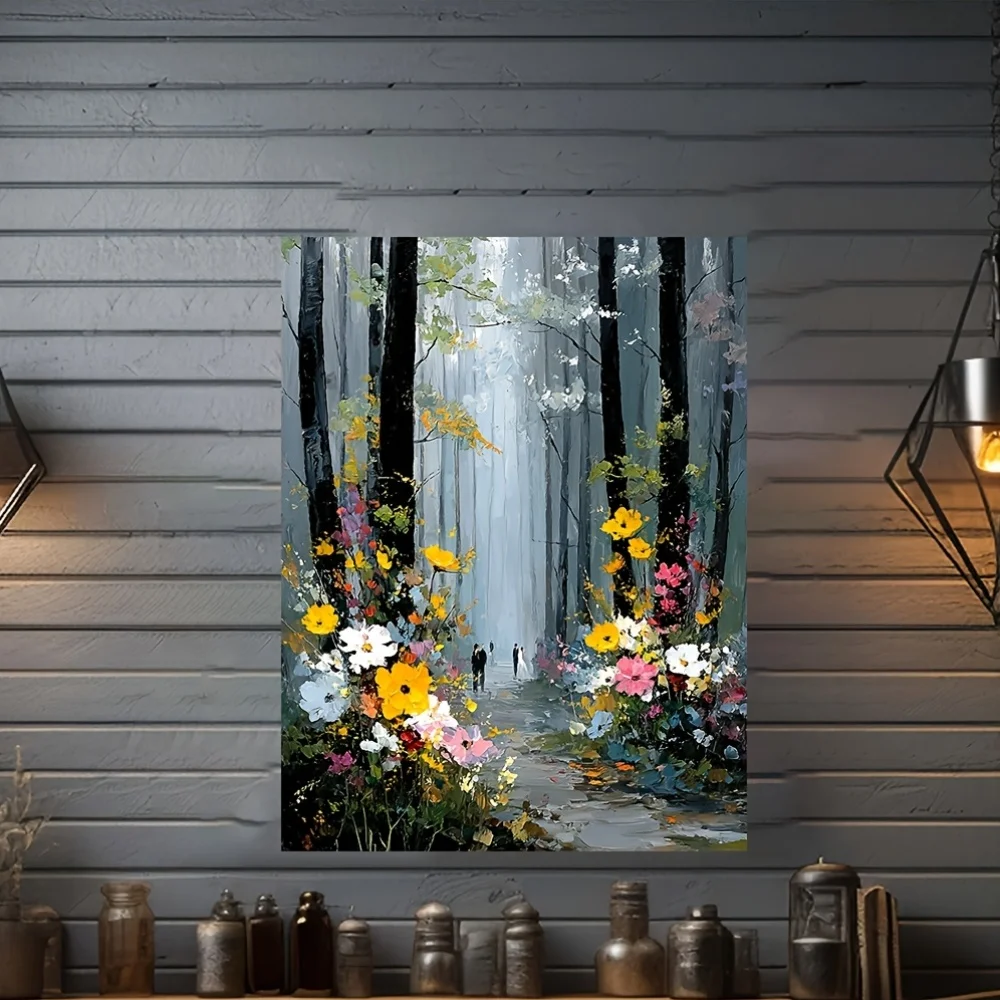 (No frame)2D Flat, 2D Flat, 2D Flat 1pc of 12X16 Inch Ghost Wedding Canvas Art Featuring a Whimsical Forest Scene And a Roman