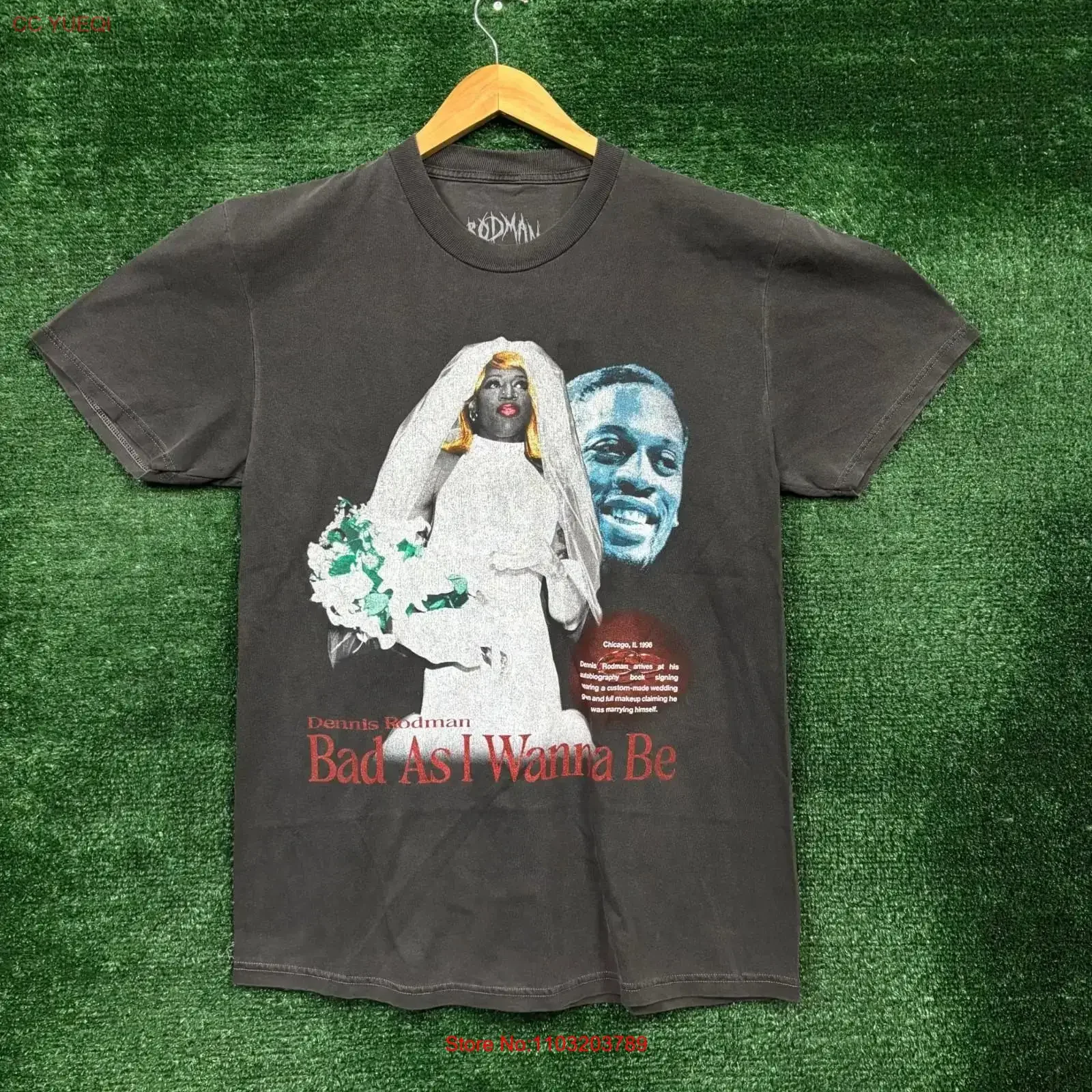 Camiseta Denis Rodman Bad As I Wanna Be en talla Mediana, estilo vintage, con gráfico lavado, para uso diario, suave, ligeramente elástica.