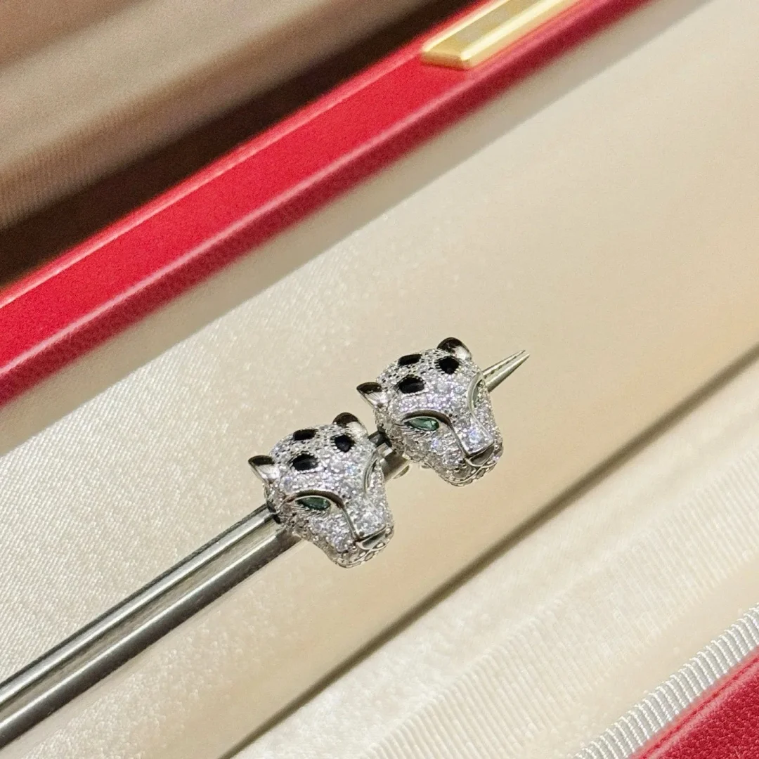 

Classic Retro 925 Jewelry Exquisite Zircon Colorful Animal Leopard Head Earrings Women's Luxury Banquet Party Earrings