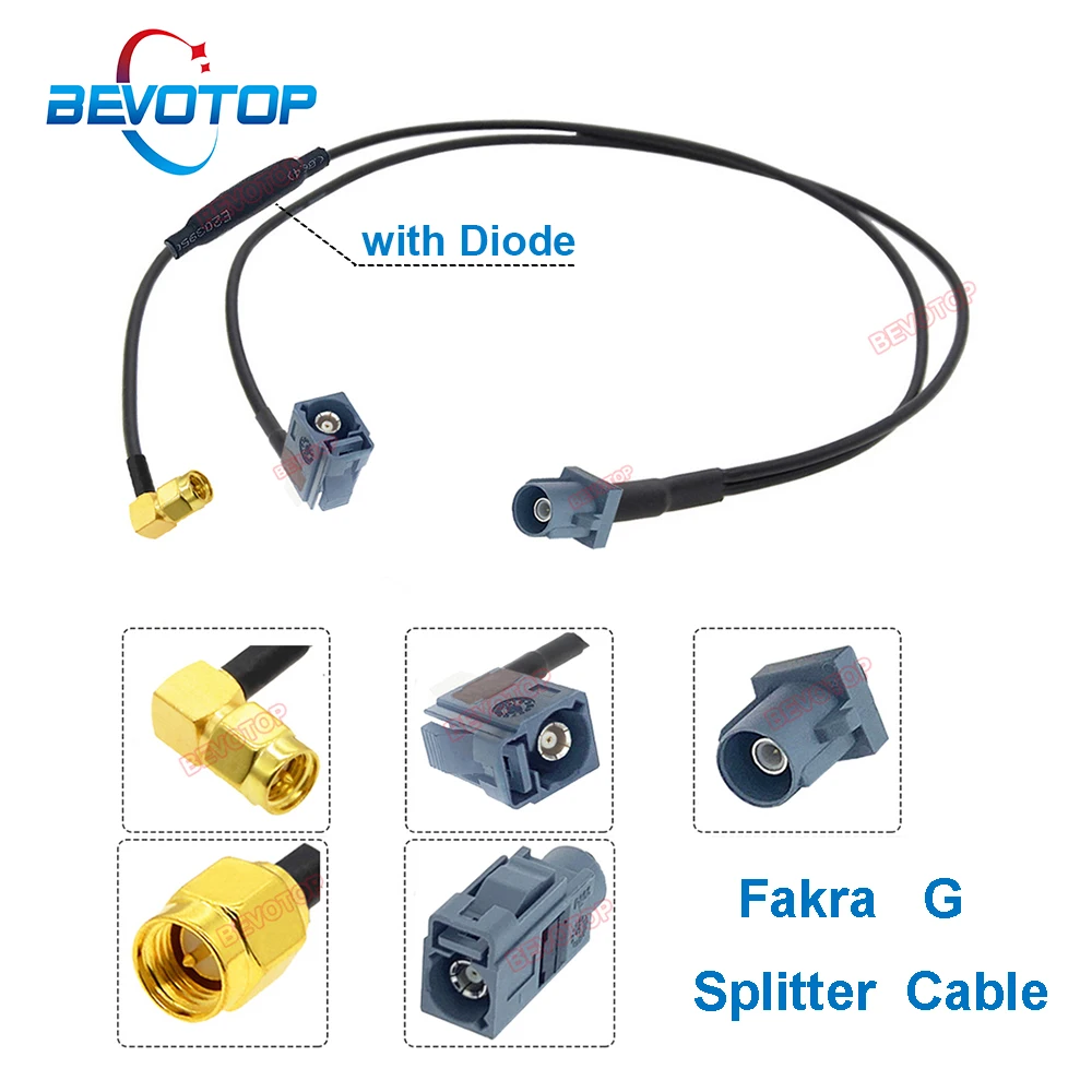 Grey Fakra G Splitter Cable Y Type Fakra G Male to SMA Male/Fakra G Female RG174 Pigtail Car Wire Harness Coax Jumper