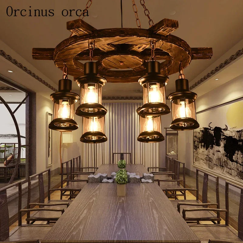 

American style retro industrial wind ship rudder wood chandeliers restaurants bars cafes personalized creativity ceiling