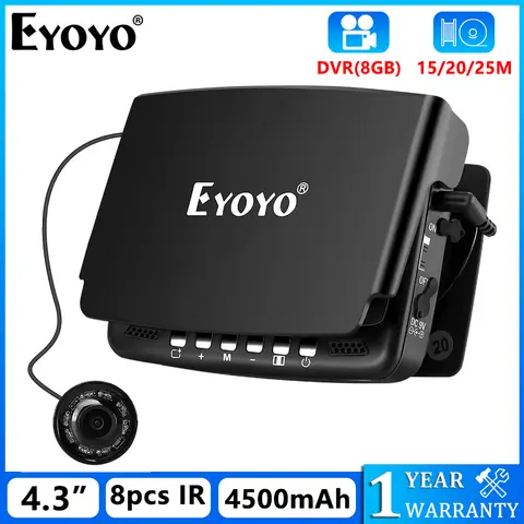 Eyoyo DVR 기능이 있는 수중 어군 탐지기, 4.3 인치 컬러 디스플레이, HD 1000TVL 백라이트 제어 가능 IR 카메라, 얼음 낚시, EF43A