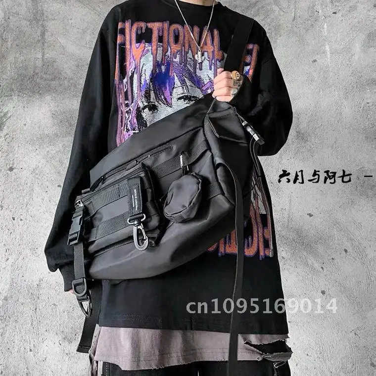 Shopper Nylon Shoulder Gothic Hop Crossbody Messenger Tote Bags Satchel Men Techwear Goth For Hip Women's Black Postman Waist