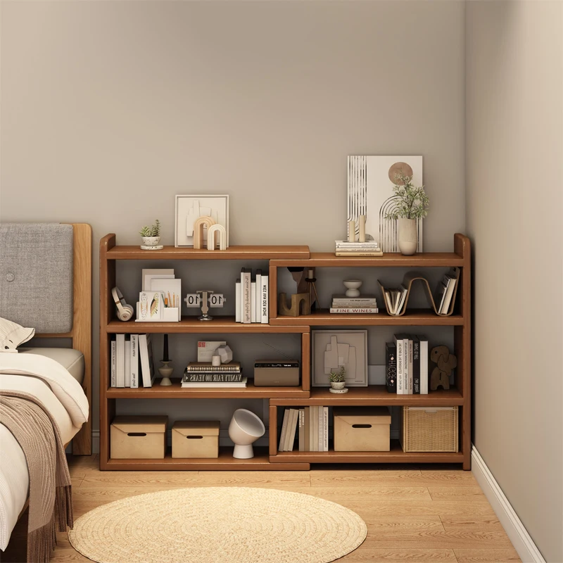 Bookshelf Floor-to-ceiling shelf Bedroom simple bedside display bookcase Bedside wall retractable corner storage rack