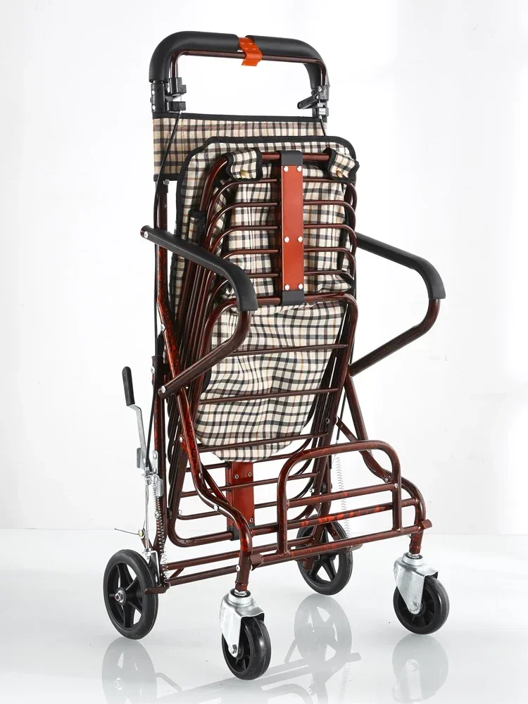 Elderly Handcart Can Sit on A Lightweight Foldable Shopping Cart with Four Wheels. Elderly Portable Grocery Cart