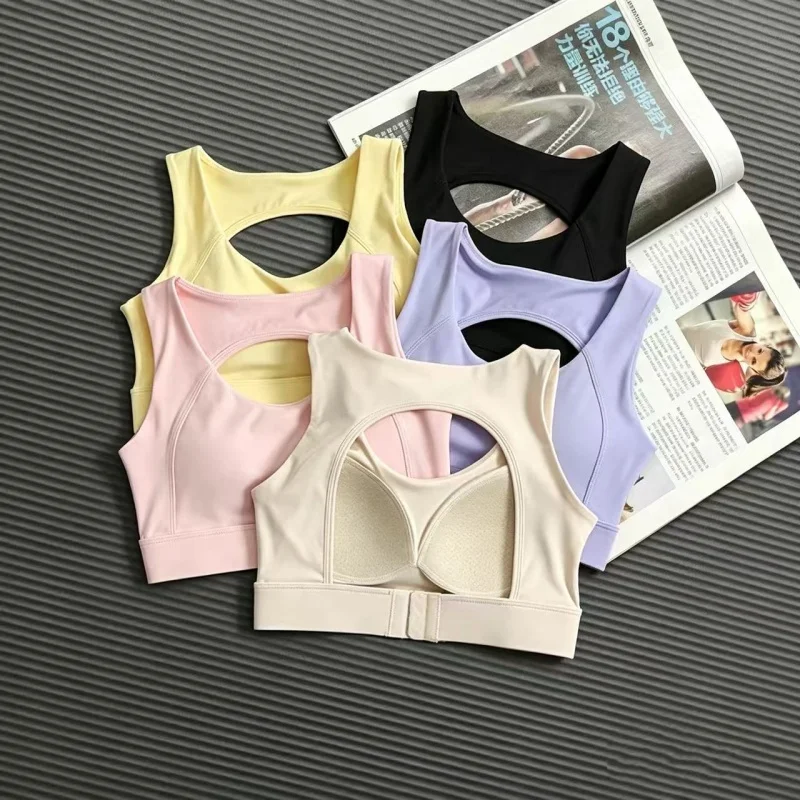 Women Backless Wide Strap Yoga Sports Bra, Integrated Padded Shockproof Quick Dry Breathable for Gym Pilates Workout
