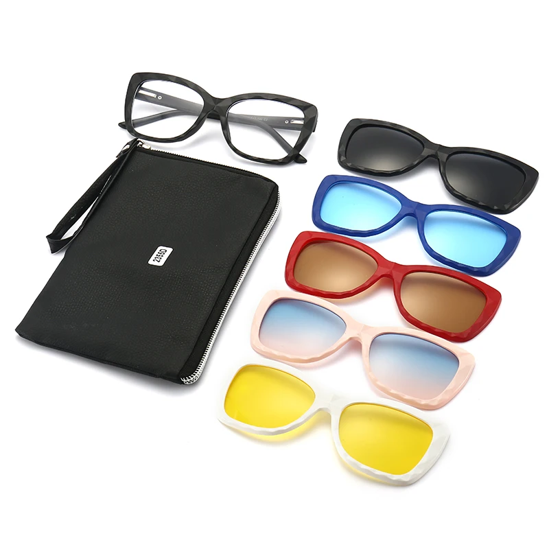 Polarized Sunglasses TR90 Women High Quality Anti-Glare Men 6 in 1 Sets Magnet Sunshade Clip On Sun Glasses Eyeglasses UV400