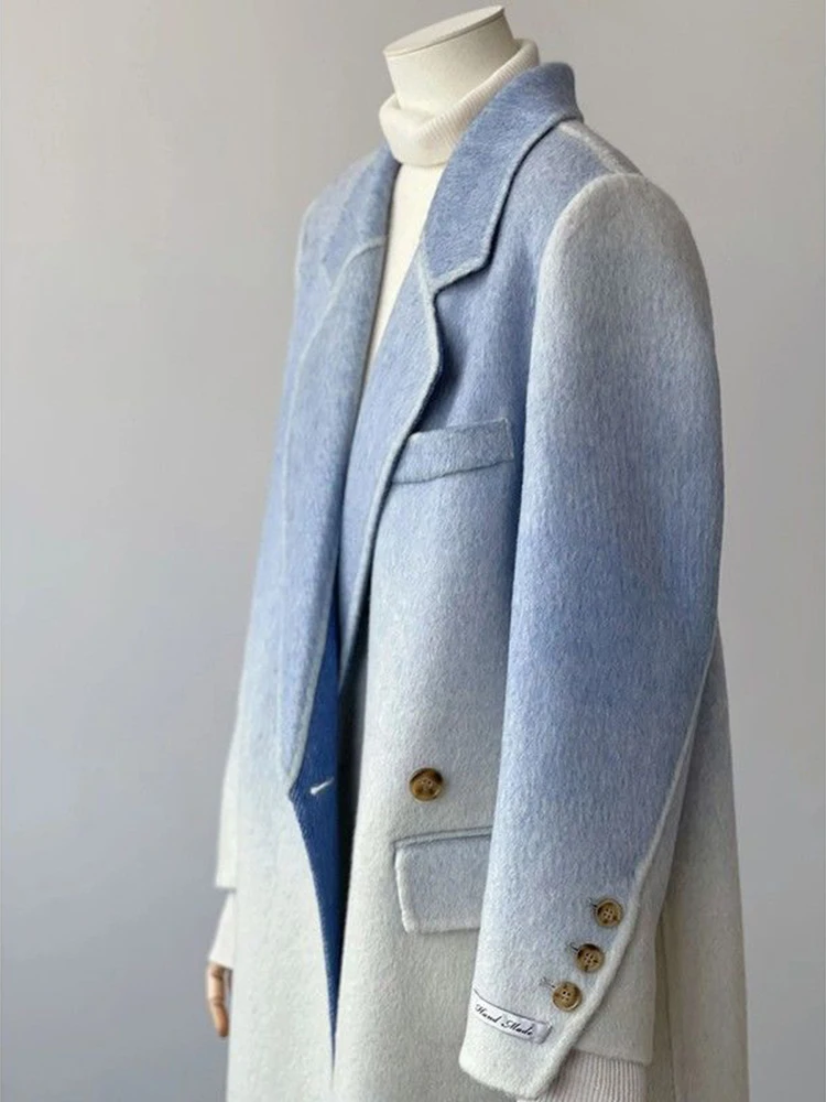 2025 Cappotto lungo di lana vintage da donna invernale Giacche a maniche lunghe moda Capispalla chic sfumato Cappotto casual da donna coreano