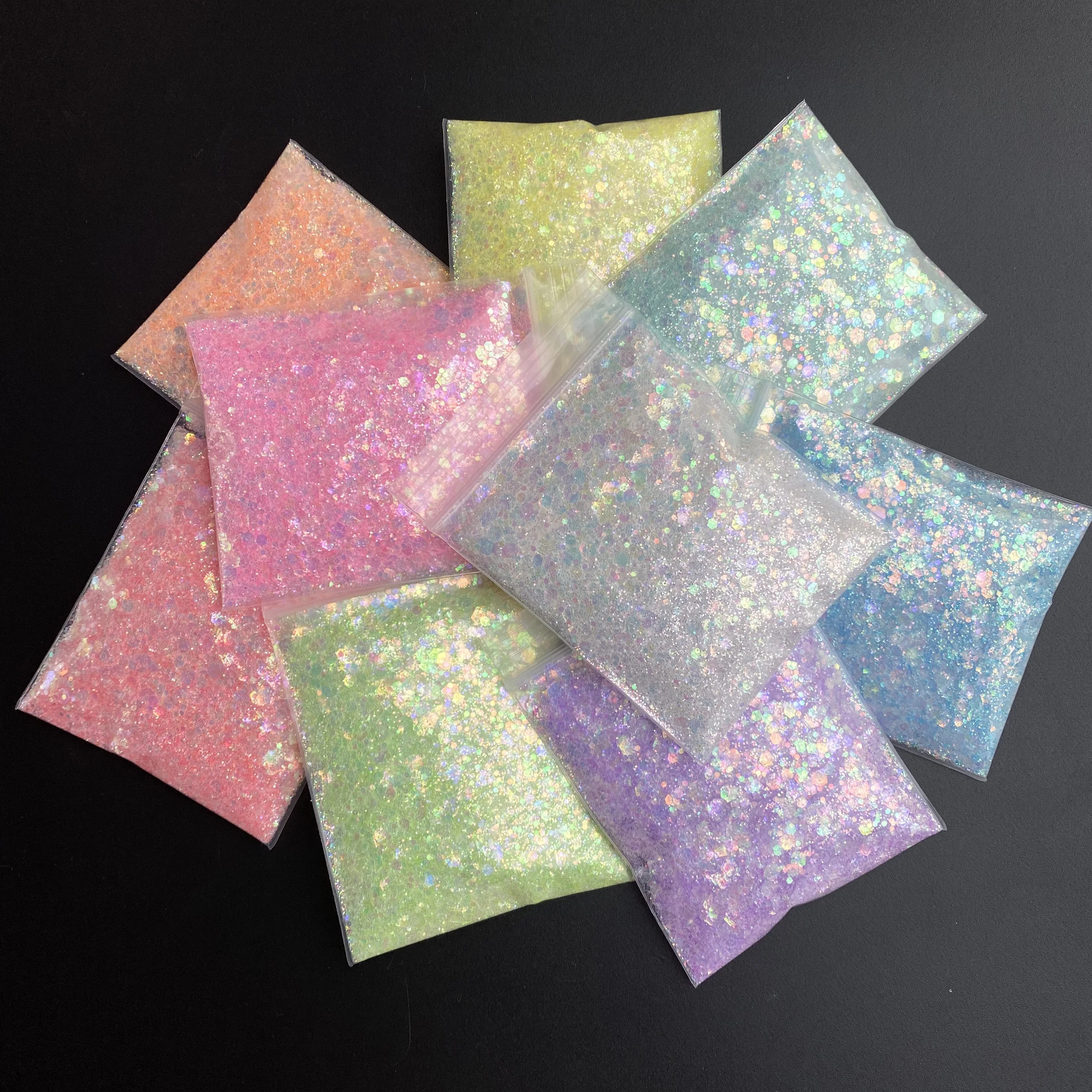 10g/Bag Super Shiny Cosmetic Nail Art Glitter Chunky Flakes Mixed Pastel Iridescent Polyester Craft Tumbler Glitter