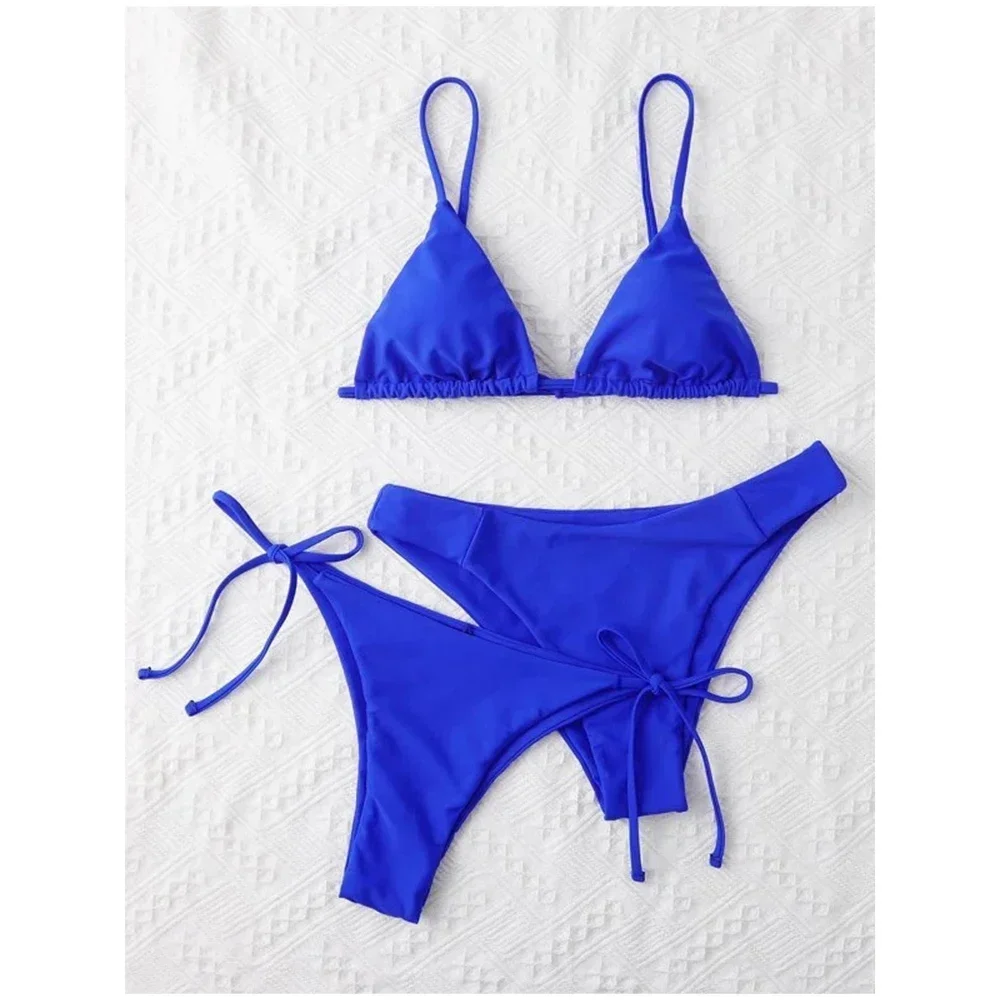 Conjunto de moda praia de três peças para mulheres, renda para cima, micro biquíni, maiô de cintura baixa, moda praia feminina, maiô sexy