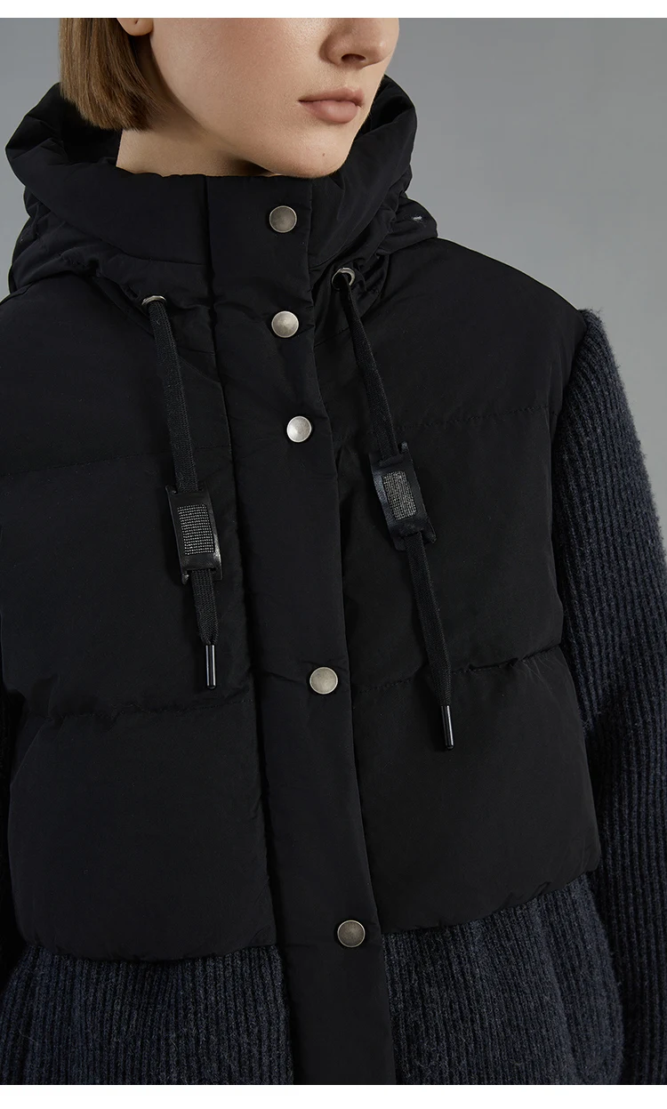 BC800 High Quality Luxury Wool Patchwork White Goose Down Jacket Winter Women's Clothing