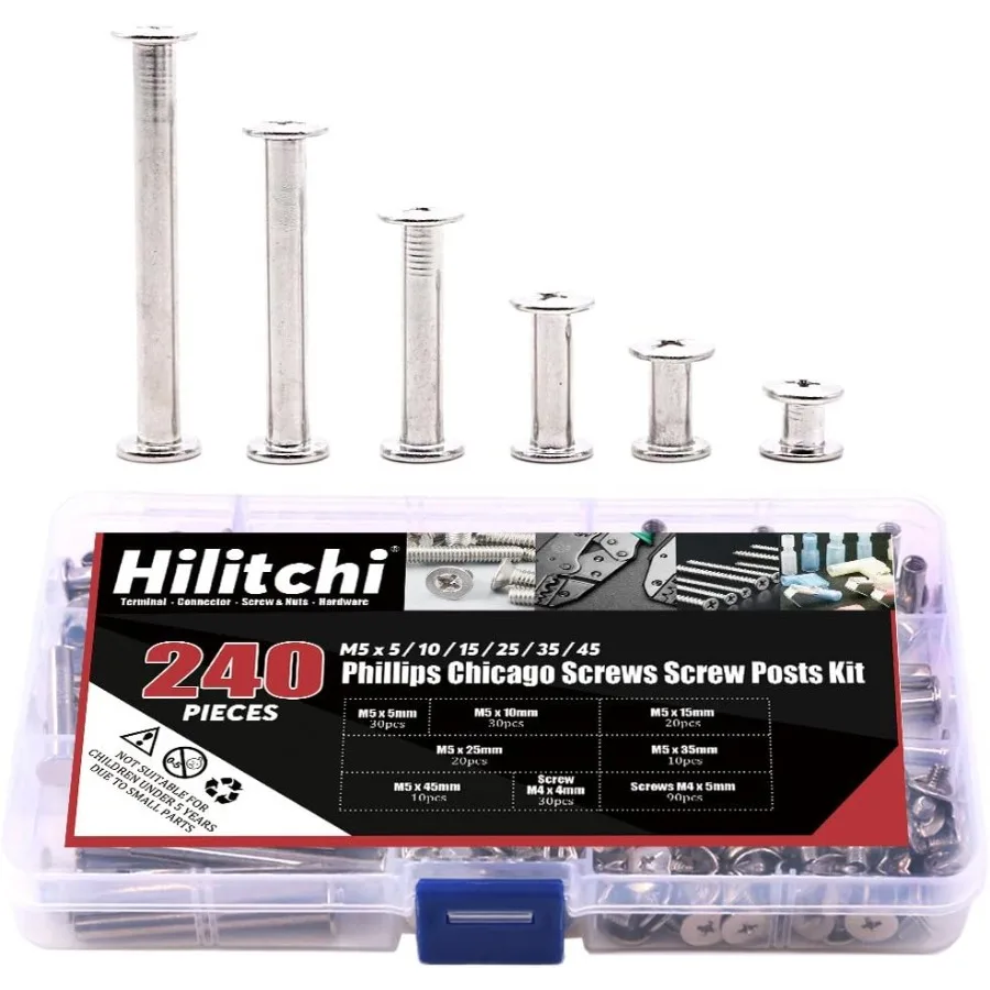 240Pcs 120 Pair M5 x 5 10 15 25 35 45 Phillips Chicago Binding Screws Scrapbook Photo Albums Binding Screws Screw Post Extender