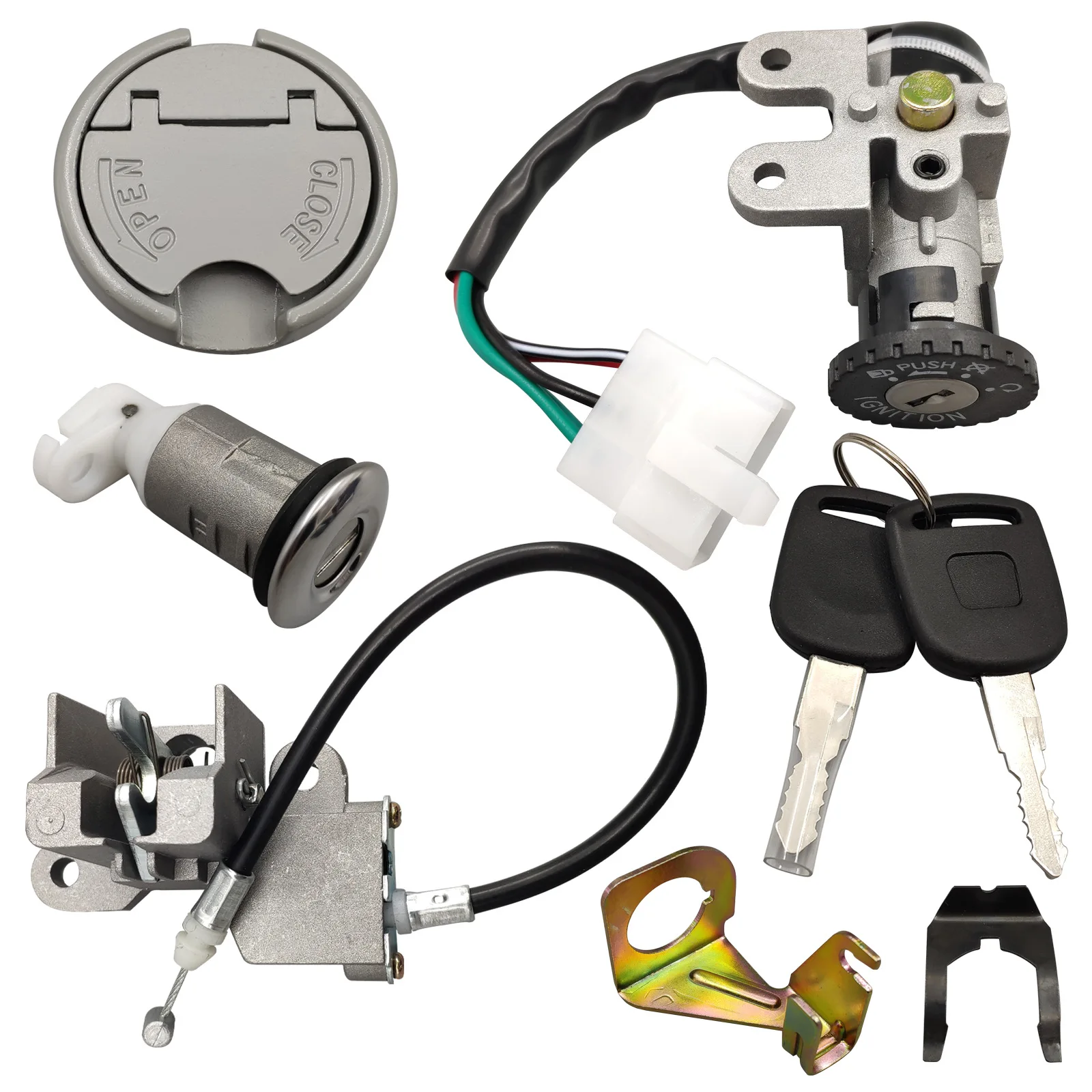 Image of Motorrad-Zündschloss-Set mit Schlüssel, Tankdeckel und Sitzschloss in Schwarz für GY6 50cc Roller und Moped