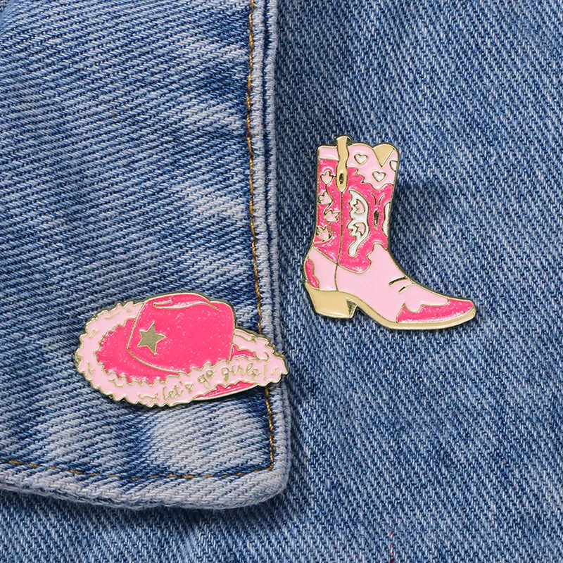 Creative Cowboy Metal Brooch Hat Flower Boots Bullcat Cow Girls Horseshoe Cute Cowboy Frog Backpack Metal Badge Punk Pin Jewelry