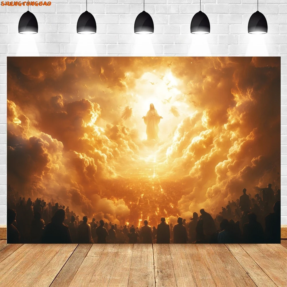 พระเยซูฟื้นคืนชีพการถ่ายภาพฉากหลังสวรรค์ Cloud Bokeh Halo God Bless โบสถ์ตกแต่งแบนเนอร์ Merry Christmas พื้นหลัง