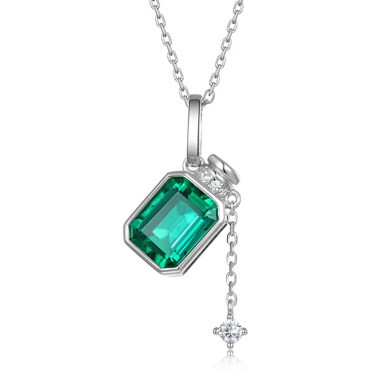 KQDANCE 925 Sterling Silver Lab Grown Emerald stone Perfume Bottle Pendant Necklace Anniversary Gift Fine Jewelry