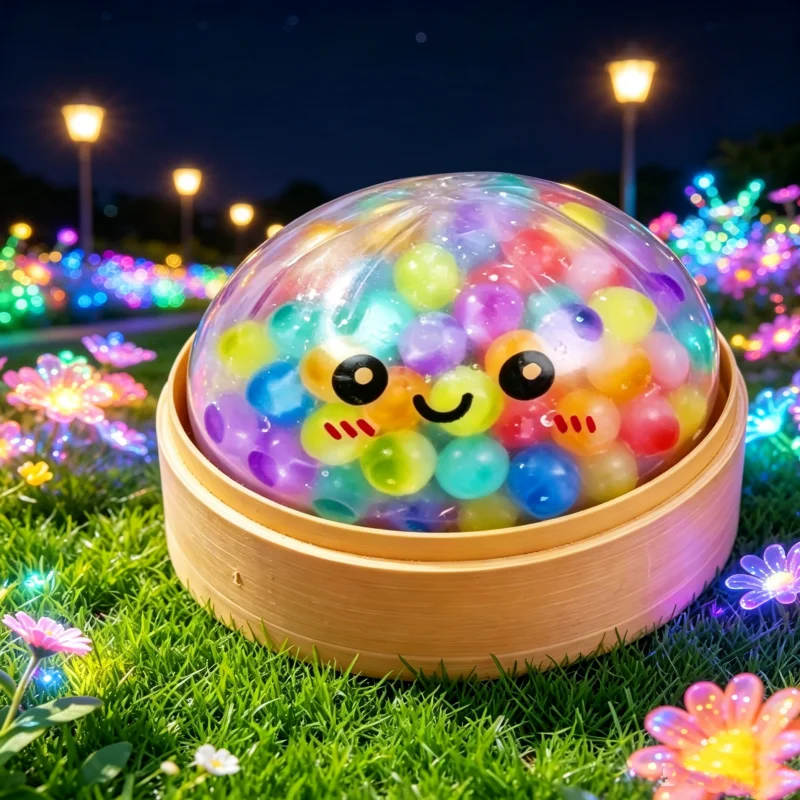 Neuer Glitzer-Dumpling-Squishy mit Perlen, sensorisches Quetschspielzeug zur Stresslinderung mit Bambus-Dampfgarer, lustiges Geschenk