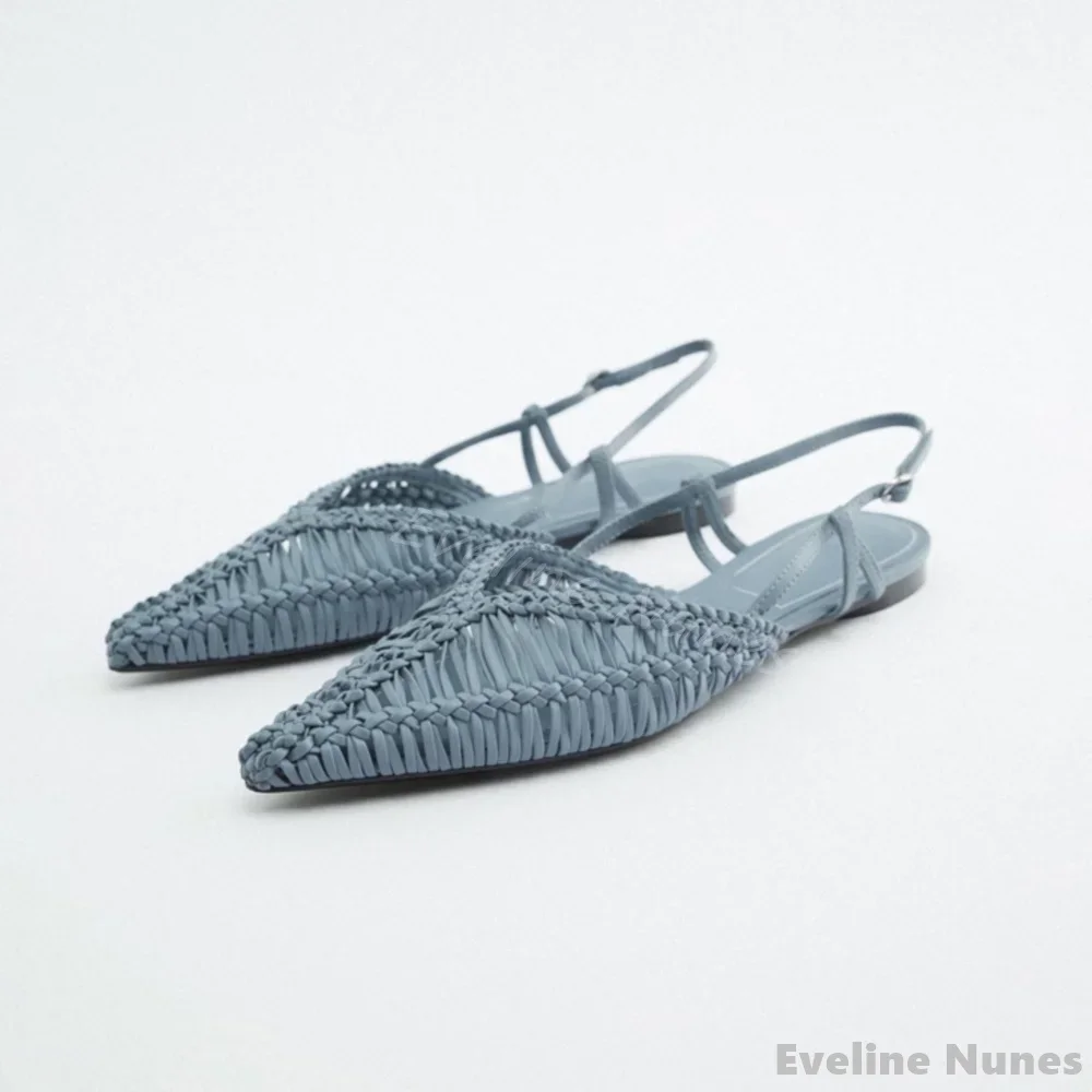 Hand-woven Pointed Toe Flat Sandals Women Shallow Breathable Slip On Closed Toe Mule Sandals 2025 Summer New Fashion Slippers