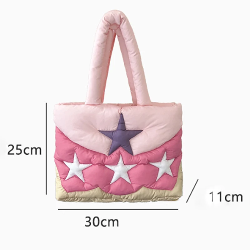 Sacola feminina de grande capacidade para baixo, bolsa de axilas de ombro único, bolsa patchwork, bolsa constelação, estrela nova, inverno, 2022