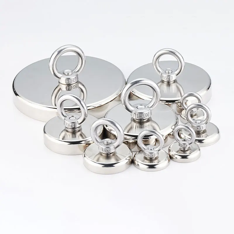 Superstarker Neodym-Angelmagnethaken N52, robuster Seltenerdmagnet mit Senkloch, Ringschraube, 16–90 mm Bergungsmagnet