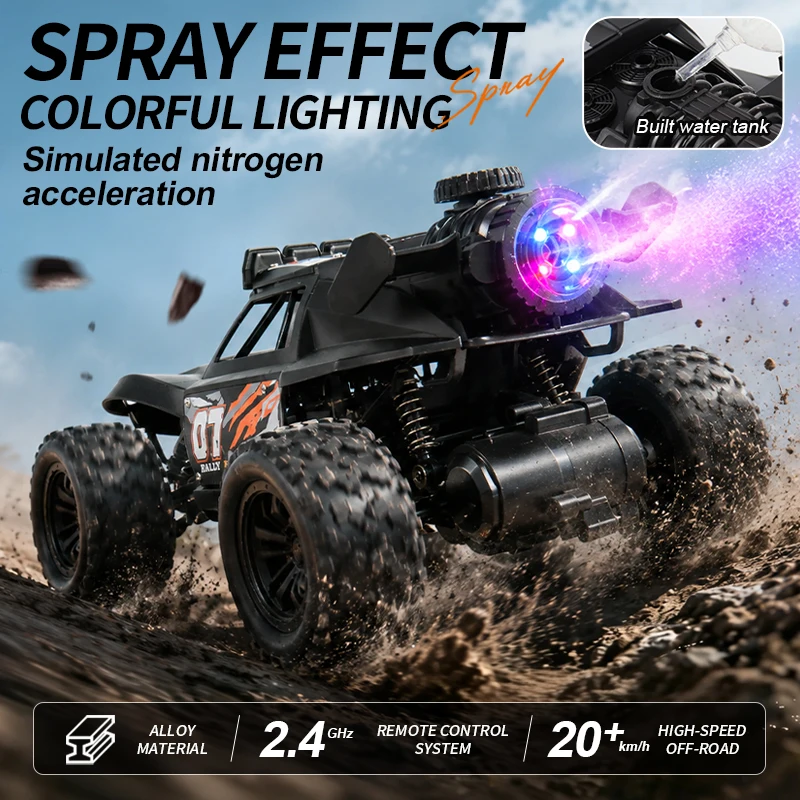 All Terrain RC Off Road Truck Alloy Body With Light Spray Effect Shock Resistant Remote Control Racing Car Hobby Toy for Boys