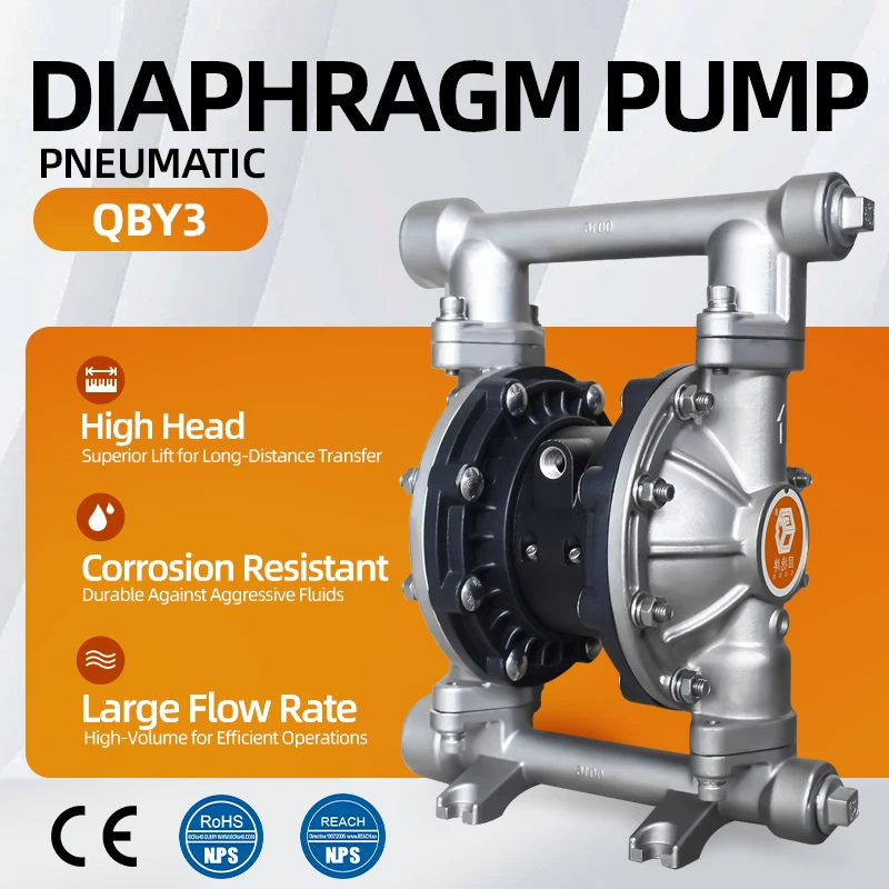 QBY3-25P Anti-acid 304 Stainless Steel Pneumatic Diaphragm Pump Industry Air Membrane Pump