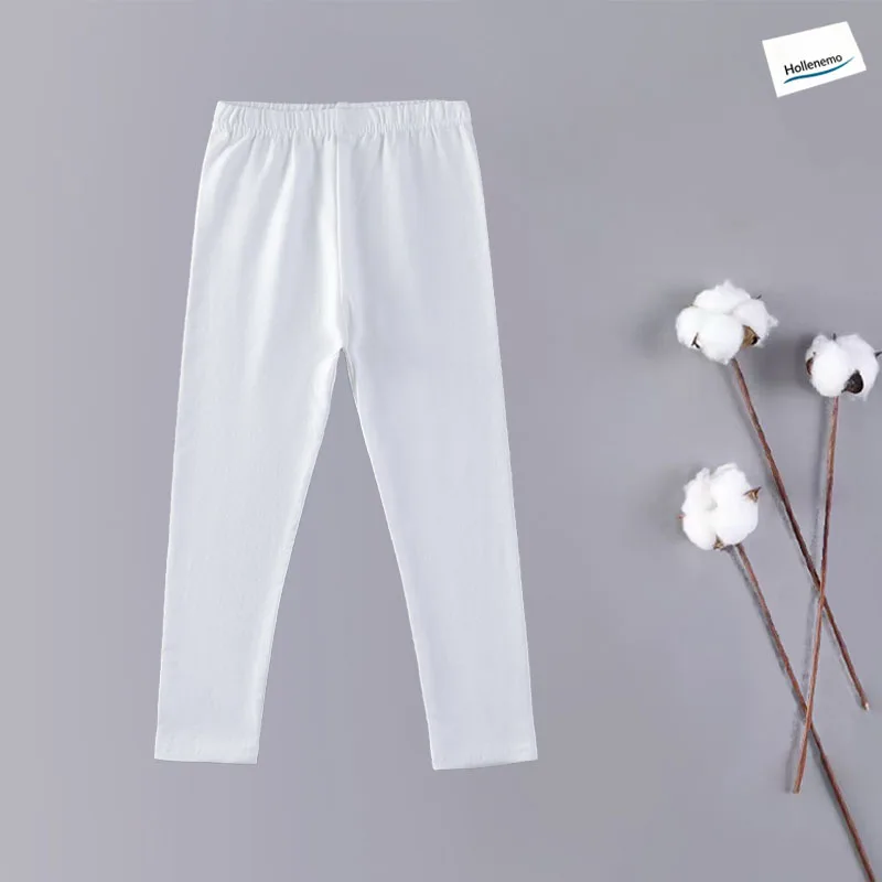 Girls Solid Color Cotton Leggings Elastic Waist Soft Stretchy Slim Long Pants Daily Casual Kids Trousers
