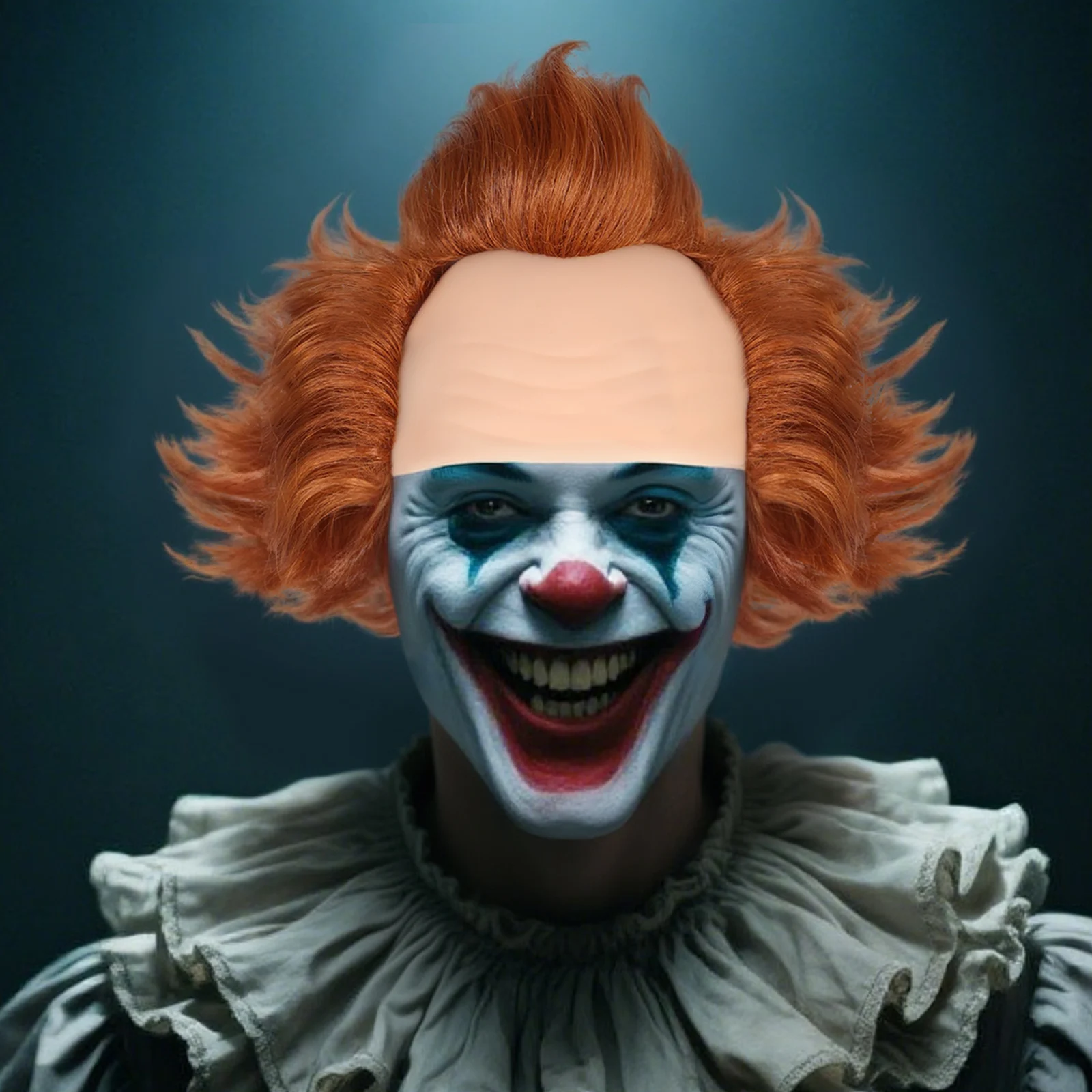 Peluca de payaso sintética para cosplay de Halloween: pelo rizado naranja con gorro calvo realista, perfecta para disfraz de personaje de película It