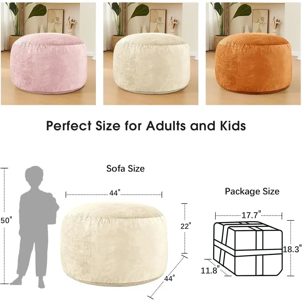 كراسي بين باج من إسفنج الذاكرة للبالغين والأطفال - غطاء ناعم من الألياف الدقيقة، أريكة دائرية منفوشة، عاجية، 4 أقدام، مثالي لغرفة المعيشة، #3