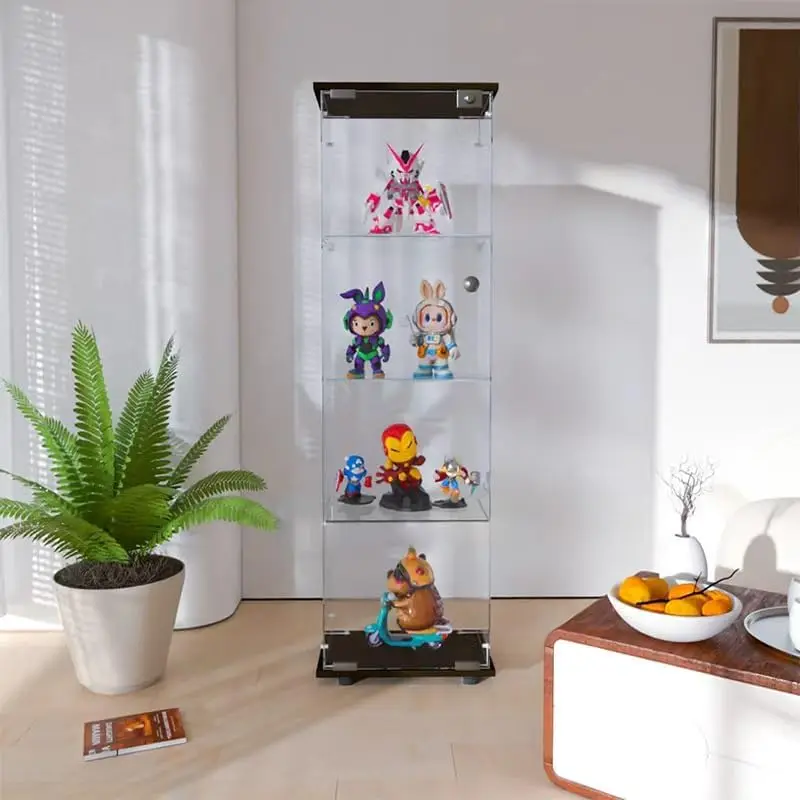 Curio Cabinet Glass Display Case for Collectibles with Door, 4 Display Shelves Showcase, 64.2”Hx16.9''Lx 14.6''W Black
