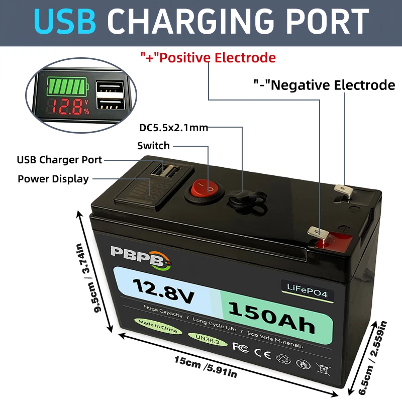 12V 60AH/80AH/100AH/150AH Lithium Battery with Built-in BMS fit for Home Storage RV Off-Grid System Solar Power System Marine