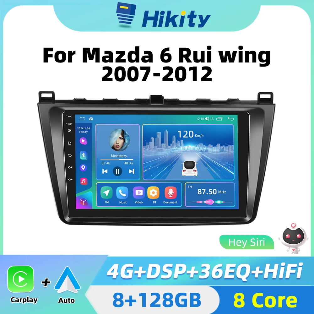 Hikity 2 din Android Car Radio For Mazda 6 Rui wing 2007-2012 Android Auto CarPlay Auto Stereo Car Multimedia GPS 4G autoradio