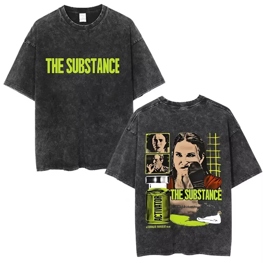 

Horror Movie The Substance Washed Vintage T-shirt Men Women Gothic Rock T-shirts Hip Hop Punk Oversized Summer Leisure T Shirts