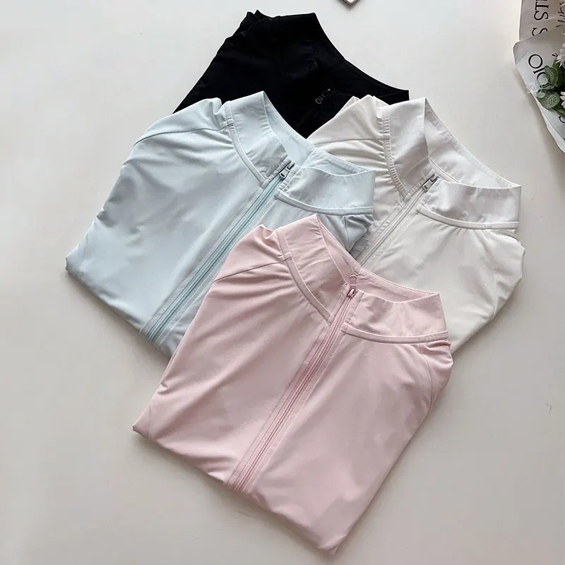 여성용 사이클링 자켓 SPF 50+ 자외선 차단 긴팔 러닝 아웃도어 지퍼 스포츠 셔츠 포켓 하이킹 낚시 셔츠