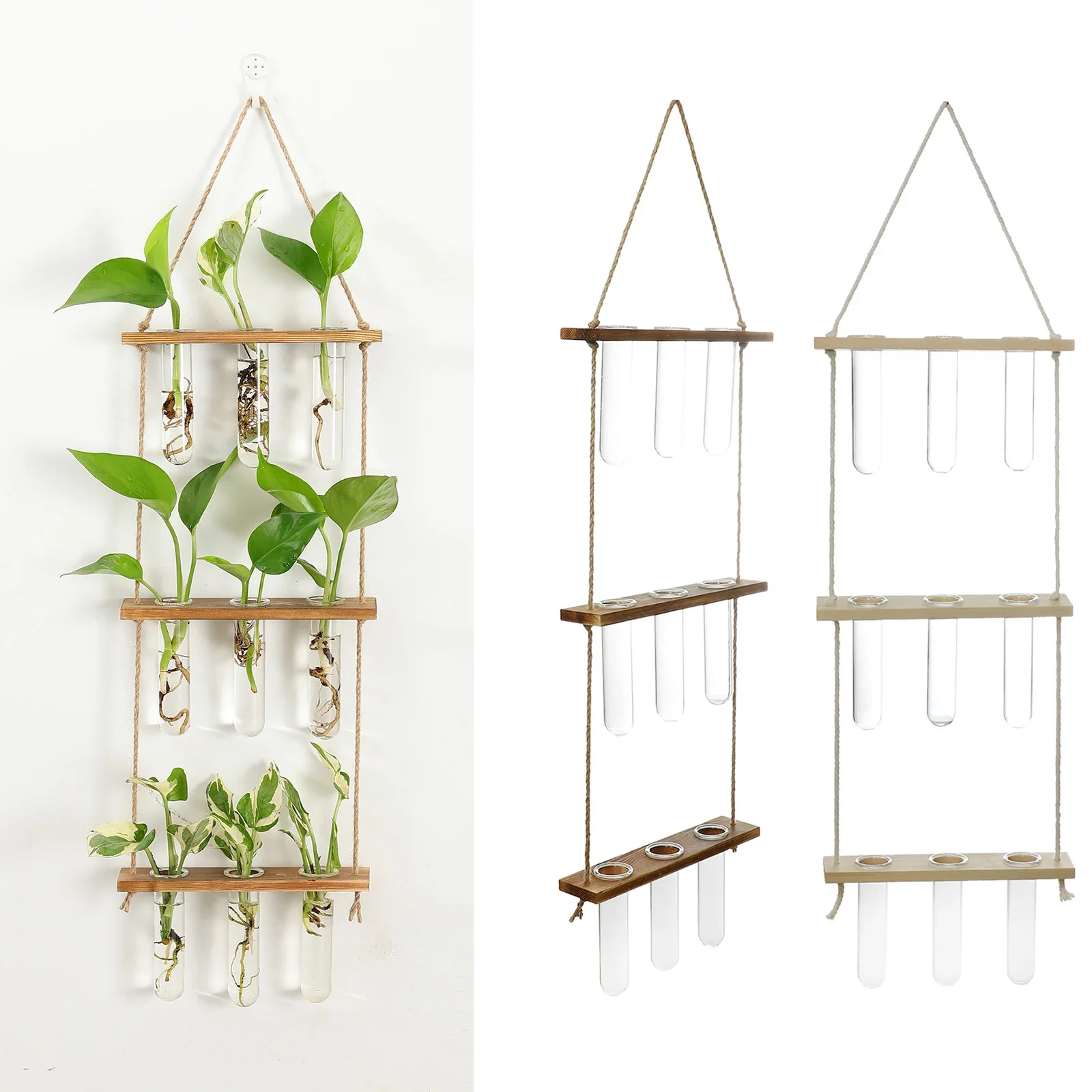

Test Tubes Glass Planter Wall Hanging Terrarium Container Flower Bud Vase with Wooden Holder for Propagation Hydroponic Plant