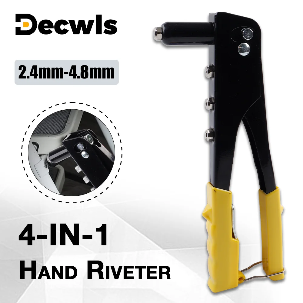 Rebitadeira manual profissional, com 4 cabeças de rebite, rebitadeira cega para uso doméstico, ferramenta de rebitagem rápida, adequada para rebites de 2,4 mm, 3,2 mm, 4,0 mm e 4,8 mm.