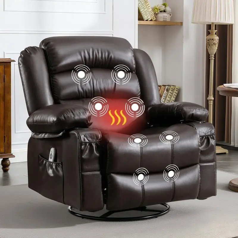 Massage Swivel Rocker Recliner Chair with Vibration, Heat, Ergonomic Design for Living Room, Rocking Feature, Side Pocket, 2