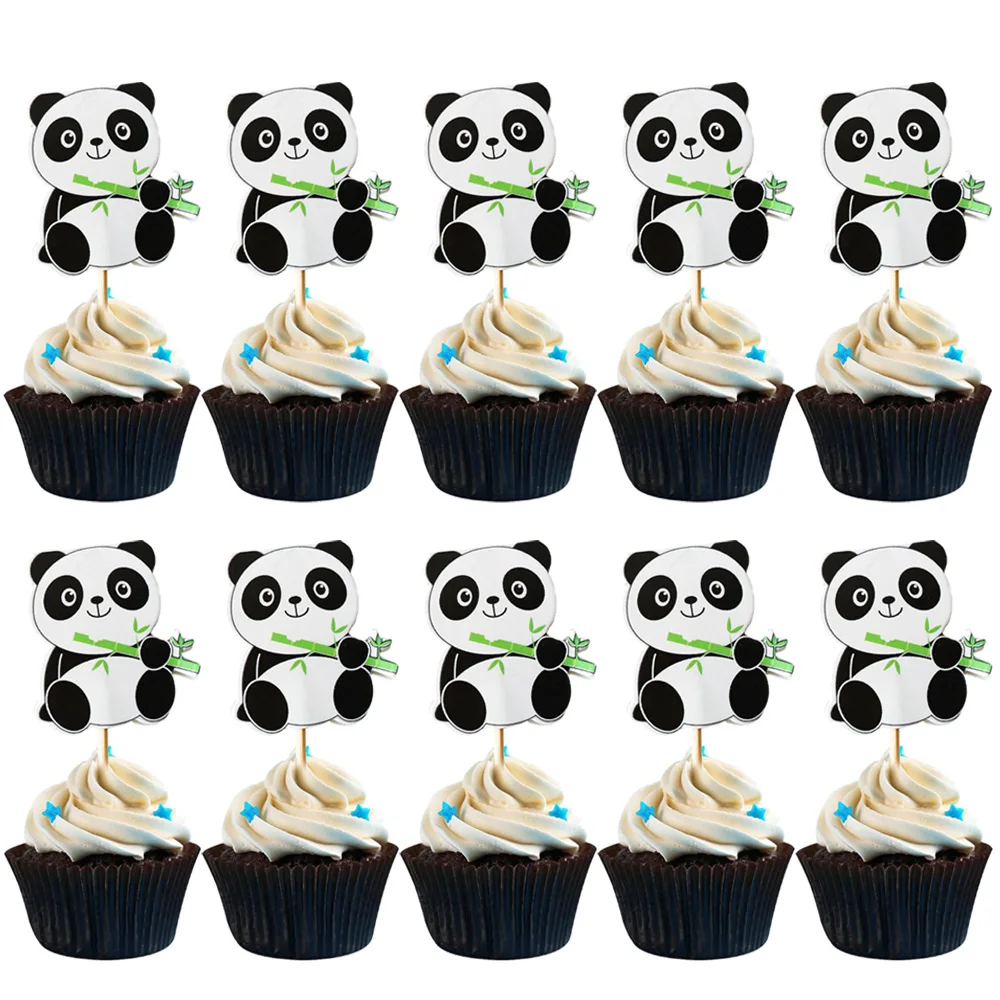 Panda Cupcake Toppers Picks Cute Animal Panda Bear Cake Decoration Baby Shower Kids Birthday Panda Theme Birthday Party Supplies