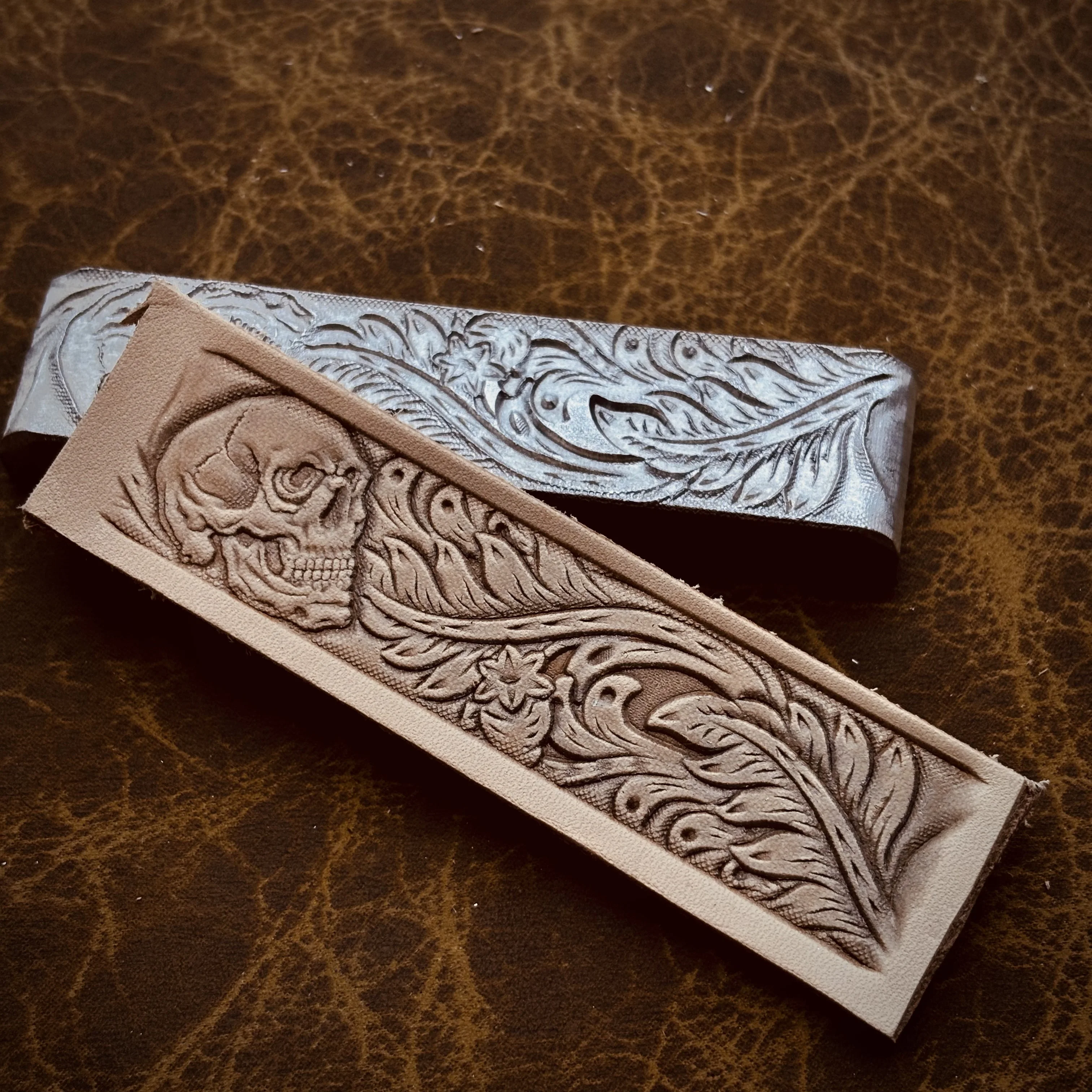 3D Skull Floral Design Leather Embossing Mold Carving Belt Stamp Vintage Craft Tool Cold Press Molding Hydraulic Pressure