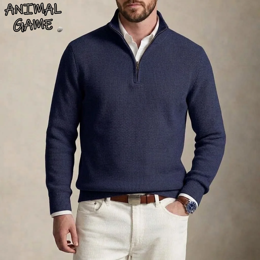 Men's Casual Half Zip Pullover Sweater Knit Long Sleeve Mock Neck Sweaters Thermal Winter Tops for Man Ribbed Polo Jacket Coats