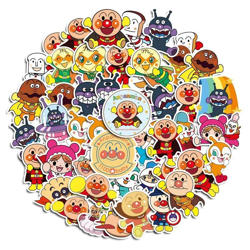 50Pcs Cartoon Anpanman Stickers for Suitcase Skateboard Laptop Luggage Fridge Phone Car Styling DIY Decal Sticker