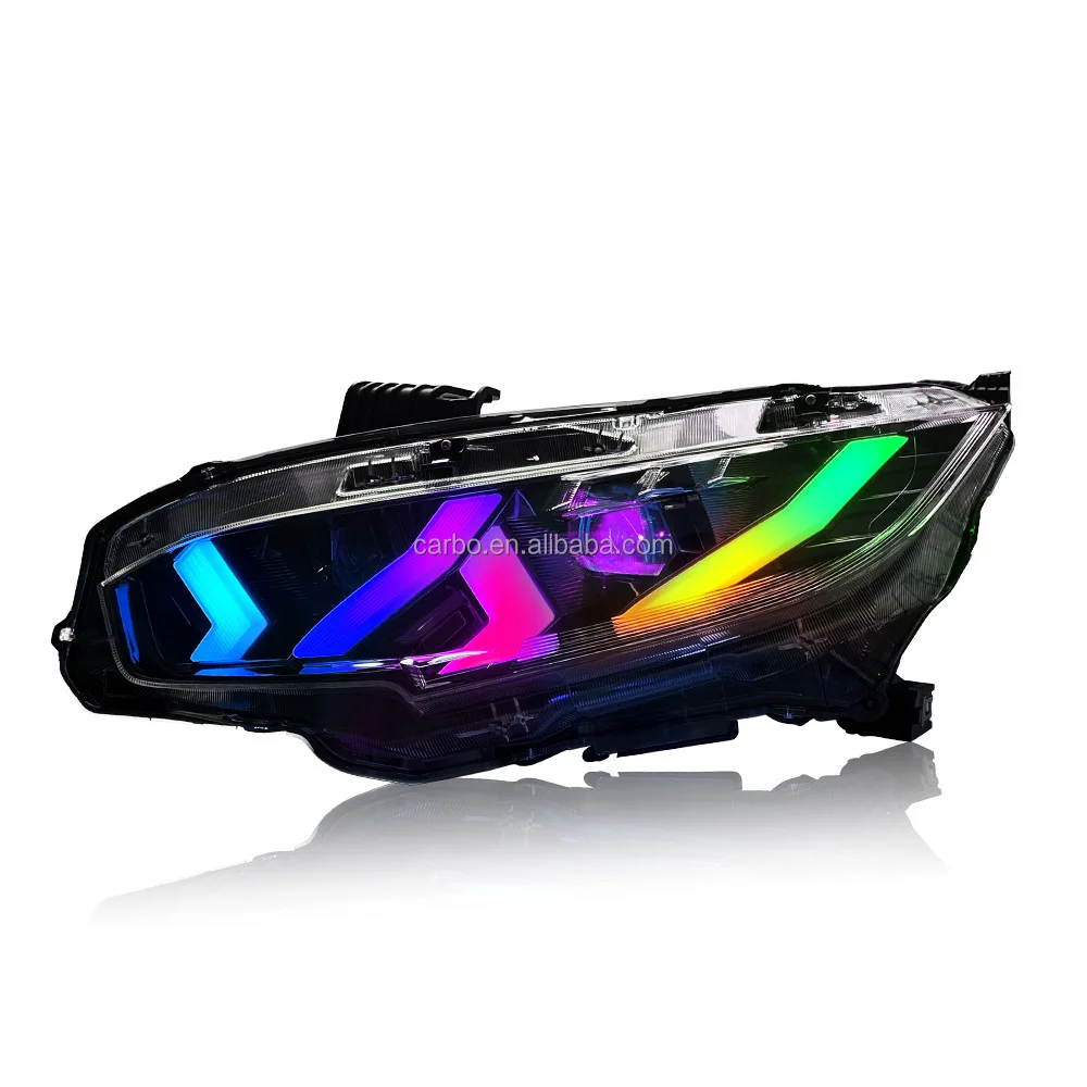 

RGB Headlamp Lambo Red Devil Style Eye 2016-2021 For Honda 10th Gen Civic Sedan Hatchback Si Type R Headlights