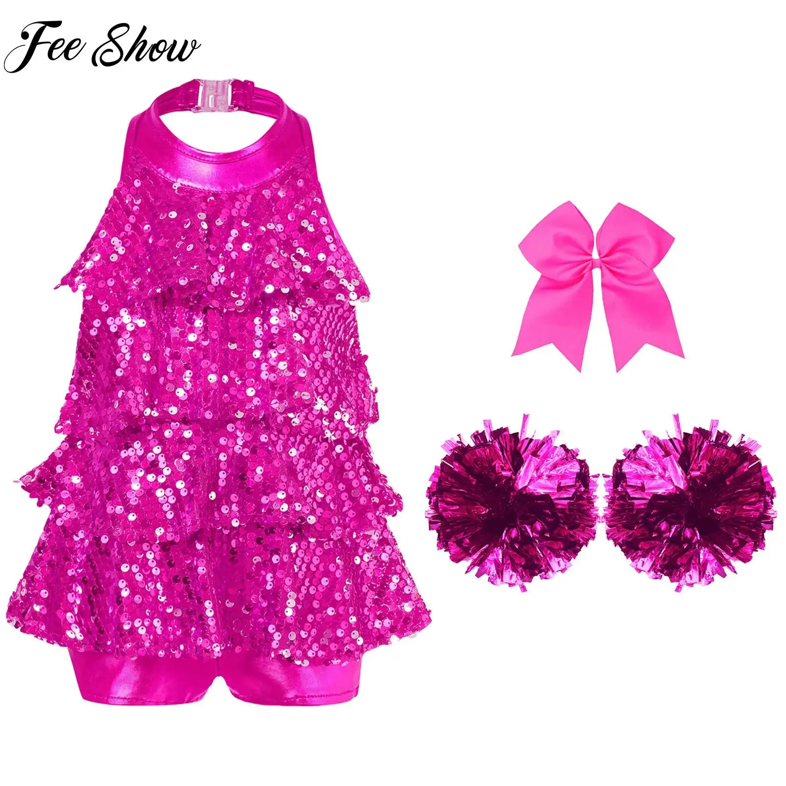 

Kids Halter Shiny Sequins Ballet Dance Unitard Dress Outfit Girls Cheerleading Dance Modern Jazz Latin Chacha Dancing Costume