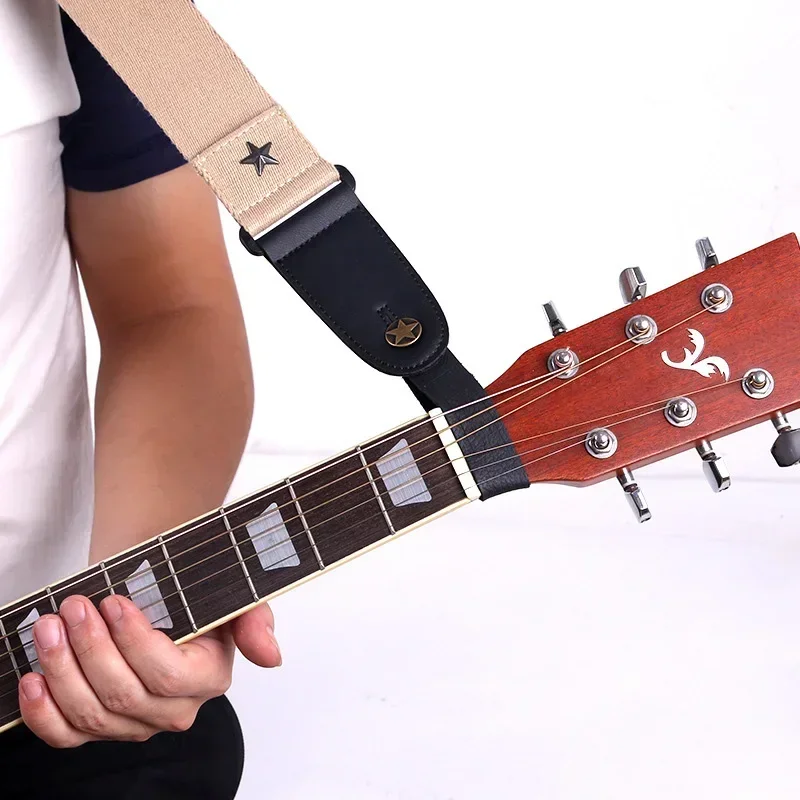 Guitar Neck Strap Guitar Strap Leather Head Belt Holder Button Safe Lock Ukulele Bass Folk Acoustic Electric Guitar Accessories