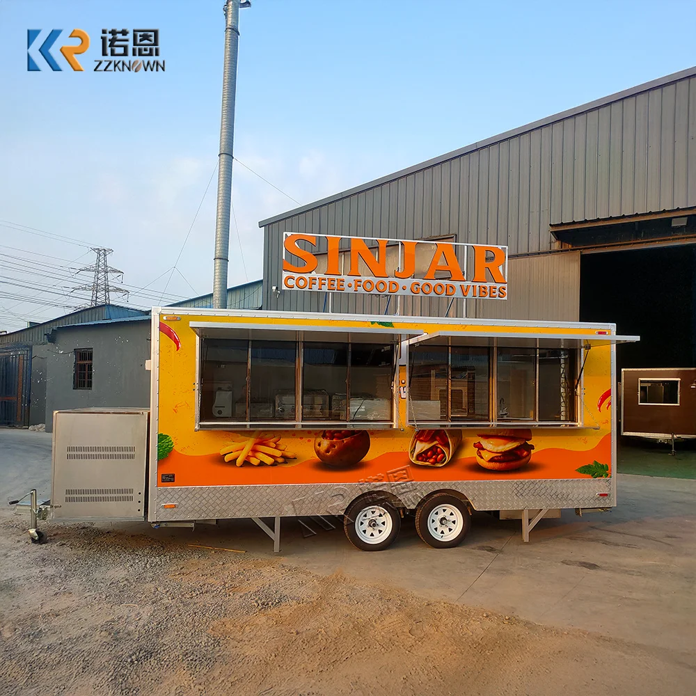 

Standard Multifunction Big Capacity Mobile BBQ Dessert Food Trailer Street Catering Food Truck With Full Kitchen Equipments