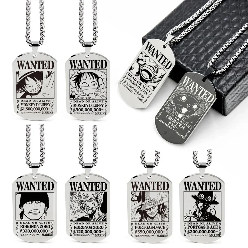 

Anime One Piece Wanted Necklace Pendant for Men Women Metal Cartoons Luffy Zoro Figures Neck Chain Charms Jewelry Toys for Gifts